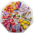 Sweet Feasts Candy Boards retro sweet platter featuring assorted colourful fruit chews, lollipops, and fizzy sweets.