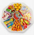 Sweet Feasts Candy Boards retro sweet platter featuring a variety of colourful classic sweets in a partitioned tray.